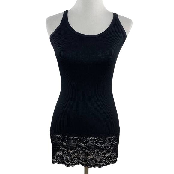 Femme Seven Barcelona Lace Trim Longline Layering Tank Top Black #FS14	Medium M - Picture 1 of 10